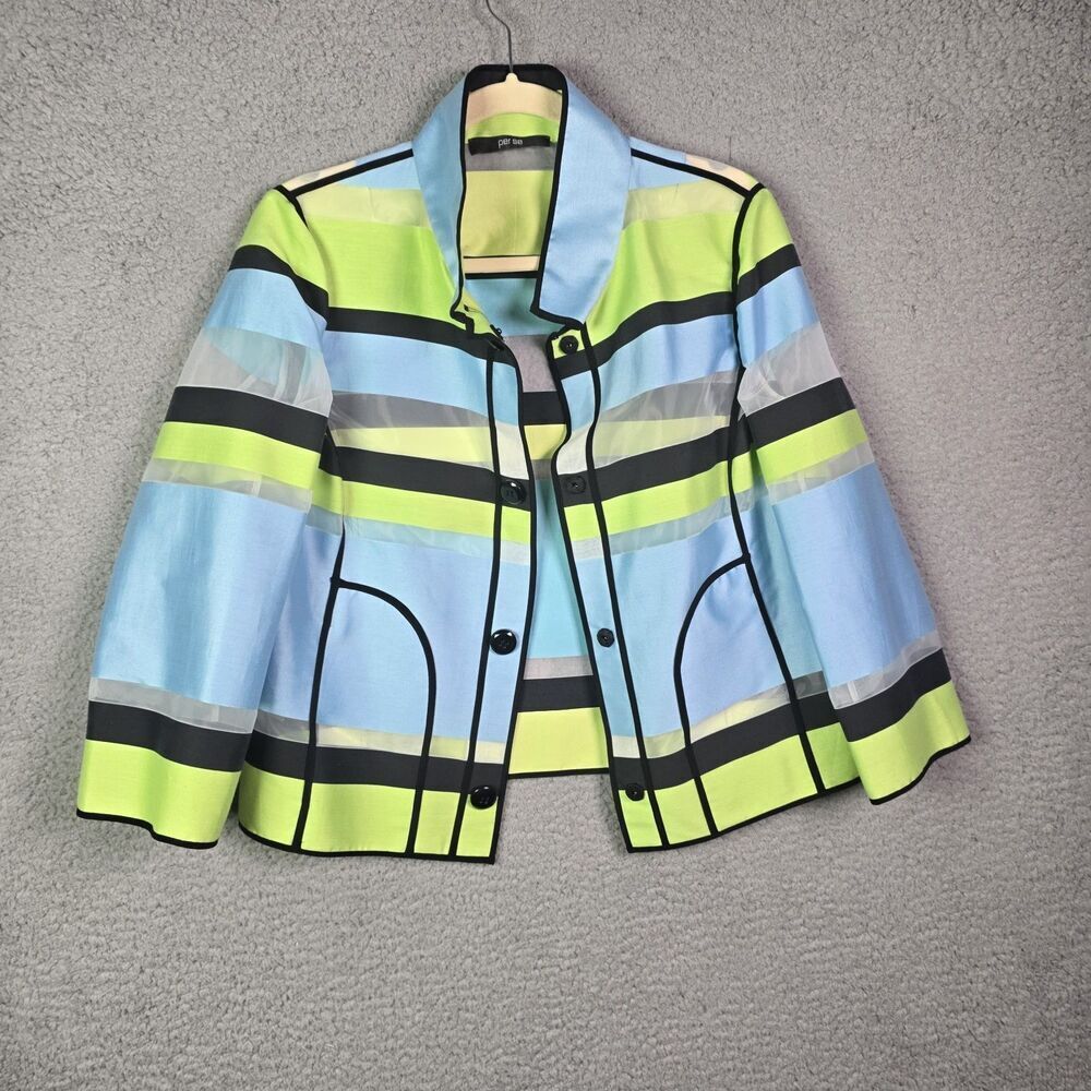 Per Se Burnout Stripe Jacket Blue Green Small